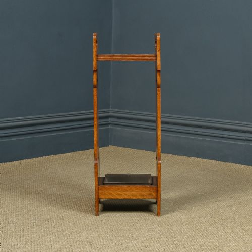 fig 3. Antique English Victorian Arts & Crafts Liberty & Co. Design Oak Stick & Umbrella Hall Stand (Circa 1890)