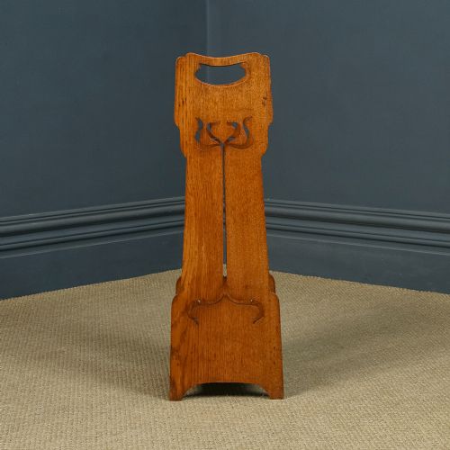 fig 5. Antique English Victorian Arts & Crafts Liberty & Co. Design Oak Stick & Umbrella Hall Stand (Circa 1890)