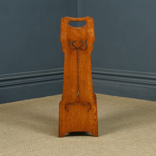 fig 7. Antique English Victorian Arts & Crafts Liberty & Co. Design Oak Stick & Umbrella Hall Stand (Circa 1890)