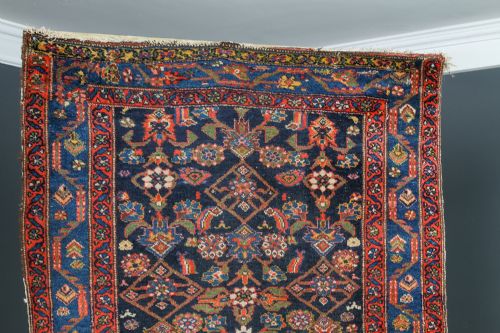 ANTIQUE VICTORIAN 14 FT PERSIAN TURKISH KURDISH WOOL NARROW RED BLUE RUNNER HALL FLOOR RUG CIRCA 1890 - ADDITIONAL PHOTO 2