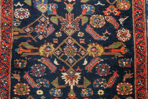 ANTIQUE VICTORIAN 14 FT PERSIAN TURKISH KURDISH WOOL NARROW RED BLUE RUNNER HALL FLOOR RUG CIRCA 1890 - ADDITIONAL PHOTO 5