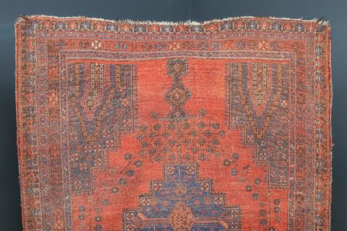 ANTIQUE VICTORIAN 6FT BY 5FT PERSIAN ISLAMIC TRIBAL WOOL RED BLUE FLOOR RUG CIRCA 1900 - ADDITIONAL PHOTO 1
