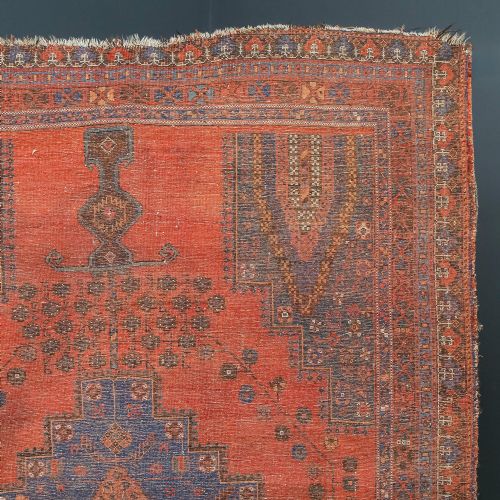 ANTIQUE VICTORIAN 6FT BY 5FT PERSIAN ISLAMIC TRIBAL WOOL RED BLUE FLOOR RUG CIRCA 1900 - ADDITIONAL PHOTO 3