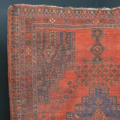 ANTIQUE VICTORIAN 6FT BY 5FT PERSIAN ISLAMIC TRIBAL WOOL RED BLUE FLOOR RUG CIRCA 1900 - ADDITIONAL PHOTO 5