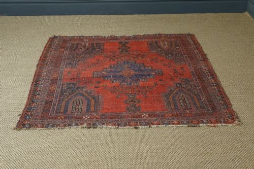ANTIQUE VICTORIAN 6FT BY 5FT PERSIAN ISLAMIC TRIBAL WOOL RED BLUE FLOOR RUG CIRCA 1900 - ADDITIONAL PHOTO 7