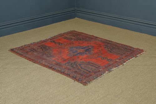 ANTIQUE VICTORIAN 6FT BY 5FT PERSIAN ISLAMIC TRIBAL WOOL RED BLUE FLOOR RUG CIRCA 1900 - ADDITIONAL PHOTO 8