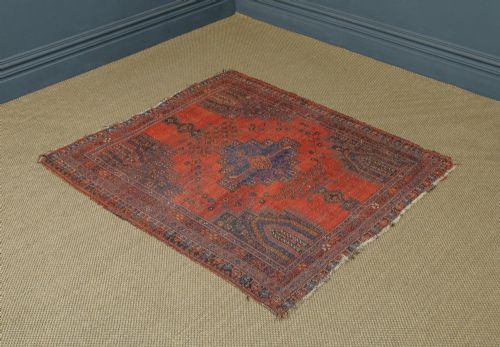 ANTIQUE VICTORIAN 6FT BY 5FT PERSIAN ISLAMIC TRIBAL WOOL RED BLUE FLOOR RUG CIRCA 1900 - ADDITIONAL PHOTO 10
