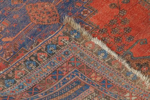 ANTIQUE VICTORIAN 6FT BY 5FT PERSIAN ISLAMIC TRIBAL WOOL RED BLUE FLOOR RUG CIRCA 1900 - ADDITIONAL PHOTO 12