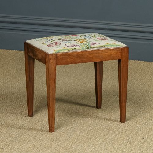fig 1. Antique English Georgian Mahogany Upholstered Dressing / Piano / Foot Needlepoint Stool (Circa 1820)