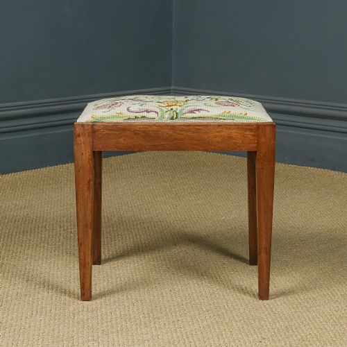 fig 2. Antique English Georgian Mahogany Upholstered Dressing / Piano / Foot Needlepoint Stool (Circa 1820)