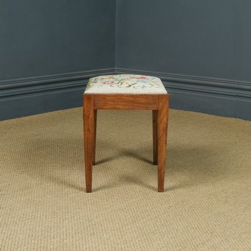 fig 3. Antique English Georgian Mahogany Upholstered Dressing / Piano / Foot Needlepoint Stool (Circa 1820)