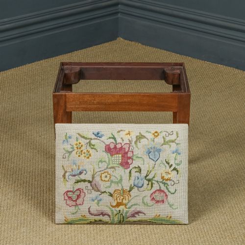 fig 4. Antique English Georgian Mahogany Upholstered Dressing / Piano / Foot Needlepoint Stool (Circa 1820)