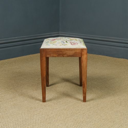fig 5. Antique English Georgian Mahogany Upholstered Dressing / Piano / Foot Needlepoint Stool (Circa 1820)