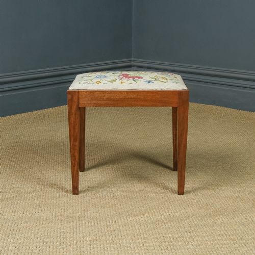 fig 6. Antique English Georgian Mahogany Upholstered Dressing / Piano / Foot Needlepoint Stool (Circa 1820)