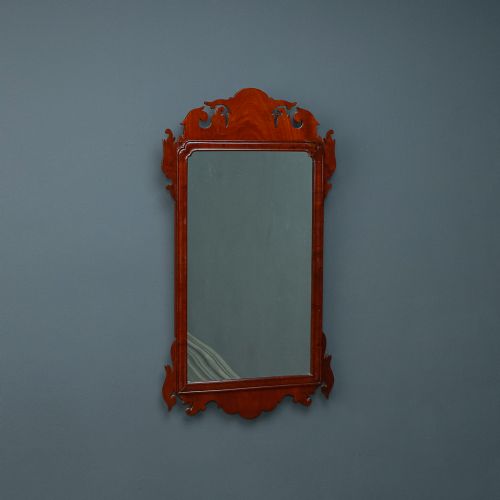 Antique English Georgian Chippendale Design Red Walnut Hanging Portrait Wall Mirror (Circa 1790)