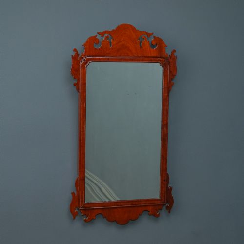 fig 1. Antique English Georgian Chippendale Design Red Walnut Hanging Portrait Wall Mirror (Circa 1790)