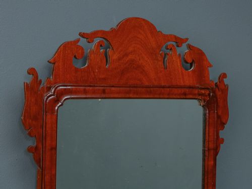 fig 2. Antique English Georgian Chippendale Design Red Walnut Hanging Portrait Wall Mirror (Circa 1790)