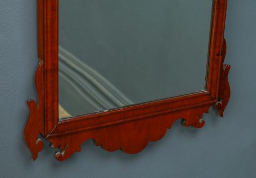 fig 4. Antique English Georgian Chippendale Design Red Walnut Hanging Portrait Wall Mirror (Circa 1790)