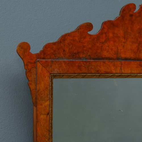 fig 3. Antique English Georgian Chippendale Design Burr Walnut Hanging Portrait Wall Mirror (Circa 1770)