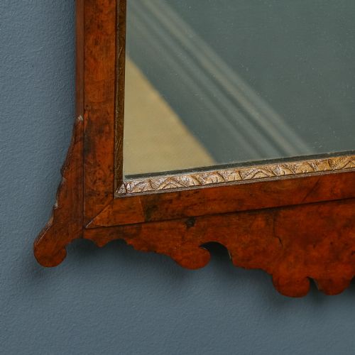 fig 4. Antique English Georgian Chippendale Design Burr Walnut Hanging Portrait Wall Mirror (Circa 1770)