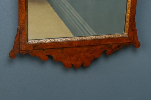 fig 5. Antique English Georgian Chippendale Design Burr Walnut Hanging Portrait Wall Mirror (Circa 1770)