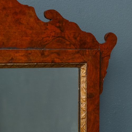 fig 6. Antique English Georgian Chippendale Design Burr Walnut Hanging Portrait Wall Mirror (Circa 1770)