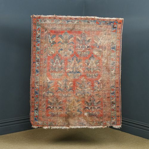 Antique Victorian 5ft 7” by 4ft 8” Afghanistan Islamic Turkmen Tribal Wool Red & Blue Floor Rug (Circa 1900)
