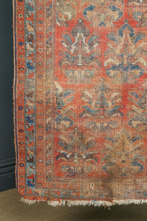 fig 3. Antique Victorian 5ft 7” by 4ft 8” Afghanistan Islamic Turkmen Tribal Wool Red & Blue Floor Rug (Circa 1900)