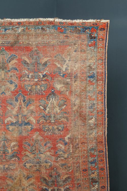 fig 4. Antique Victorian 5ft 7” by 4ft 8” Afghanistan Islamic Turkmen Tribal Wool Red & Blue Floor Rug (Circa 1900)