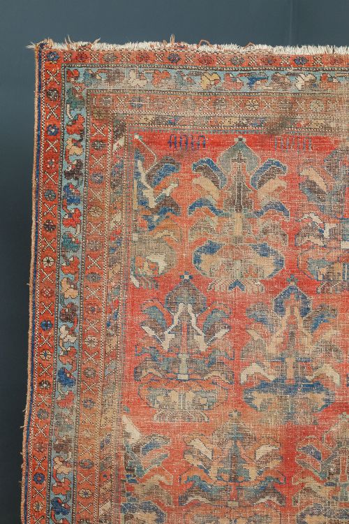 fig 5. Antique Victorian 5ft 7” by 4ft 8” Afghanistan Islamic Turkmen Tribal Wool Red & Blue Floor Rug (Circa 1900)