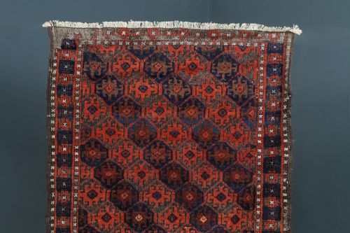 fig 1. Antique George V 5ft 2” by 3ft 1” Afghanistan Islamic Turkmen Tribal Wool Red & Blue Floor Rug (Circa 1915)