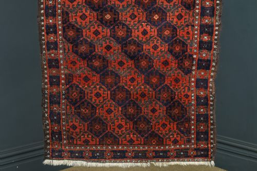 fig 2. Antique George V 5ft 2” by 3ft 1” Afghanistan Islamic Turkmen Tribal Wool Red & Blue Floor Rug (Circa 1915)
