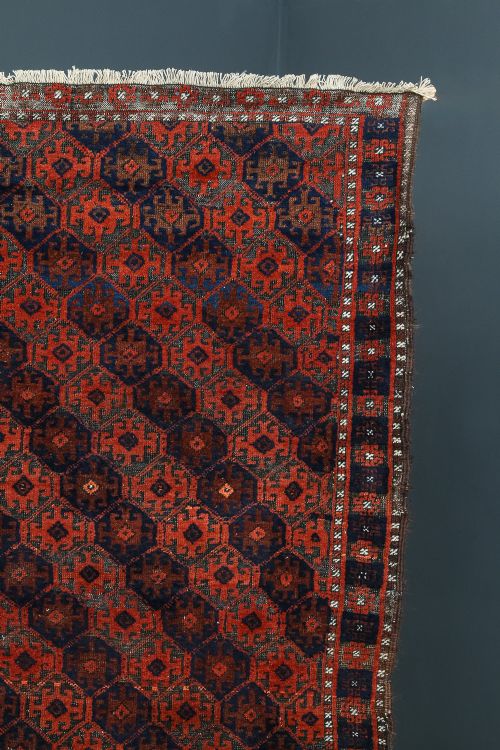 fig 3. Antique George V 5ft 2” by 3ft 1” Afghanistan Islamic Turkmen Tribal Wool Red & Blue Floor Rug (Circa 1915)
