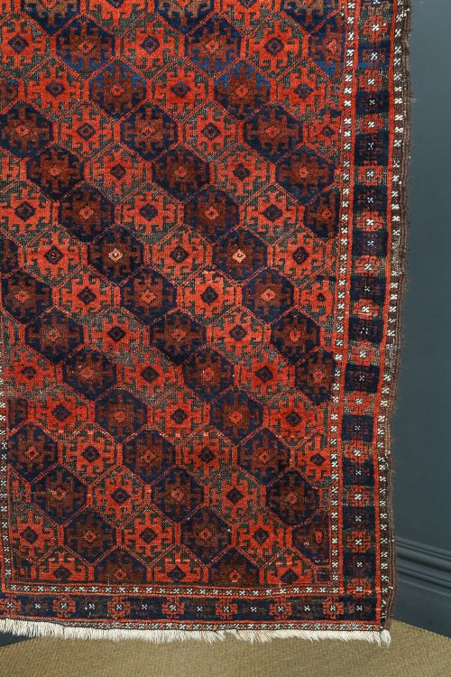 fig 4. Antique George V 5ft 2” by 3ft 1” Afghanistan Islamic Turkmen Tribal Wool Red & Blue Floor Rug (Circa 1915)
