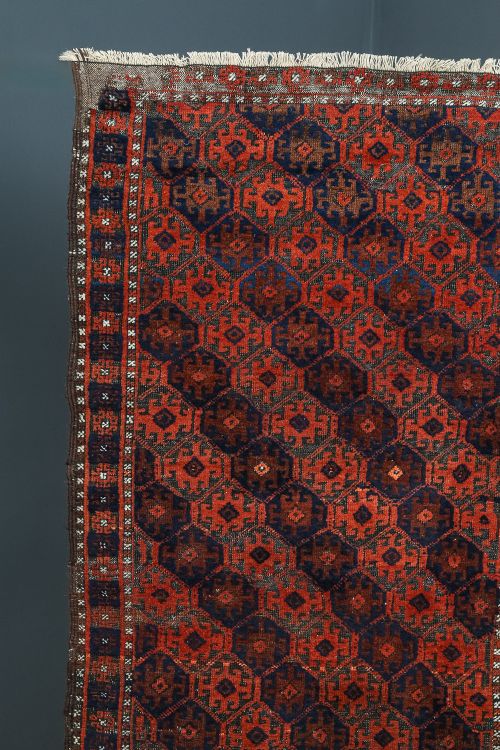 fig 5. Antique George V 5ft 2” by 3ft 1” Afghanistan Islamic Turkmen Tribal Wool Red & Blue Floor Rug (Circa 1915)