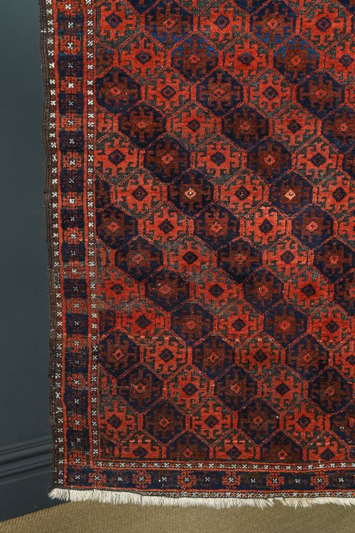 fig 6. Antique George V 5ft 2” by 3ft 1” Afghanistan Islamic Turkmen Tribal Wool Red & Blue Floor Rug (Circa 1915)