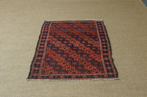 fig 7. Antique George V 5ft 2” by 3ft 1” Afghanistan Islamic Turkmen Tribal Wool Red & Blue Floor Rug (Circa 1915)