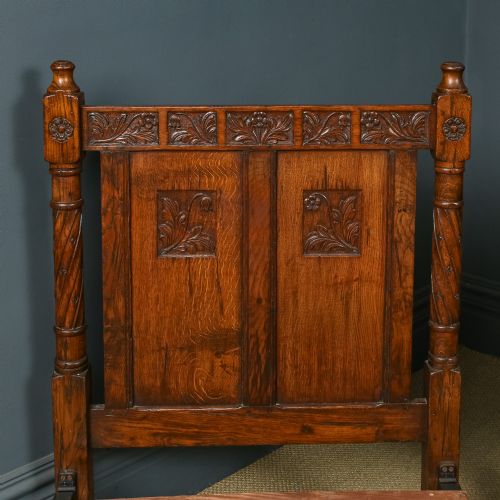 fig 4. Antique English Victorian Arts & Crafts Pair of Carved Oak 3ft Single Beds (Circa 1890)