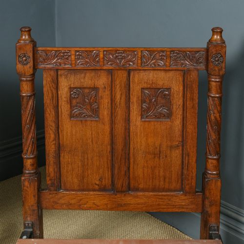 fig 5. Antique English Victorian Arts & Crafts Pair of Carved Oak 3ft Single Beds (Circa 1890)