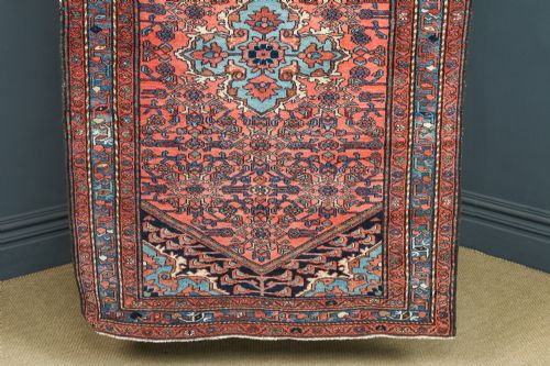 ANTIQUE EDWARDIAN 6FT 6 BY 4FT 4 PERSIAN HERIZ WOOL RED BLUE FLOOR RUG CIRCA 1910 - ADDITIONAL PHOTO 1