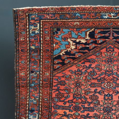 ANTIQUE EDWARDIAN 6FT 6 BY 4FT 4 PERSIAN HERIZ WOOL RED BLUE FLOOR RUG CIRCA 1910 - ADDITIONAL PHOTO 2