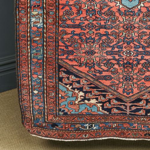 ANTIQUE EDWARDIAN 6FT 6 BY 4FT 4 PERSIAN HERIZ WOOL RED BLUE FLOOR RUG CIRCA 1910 - ADDITIONAL PHOTO 3