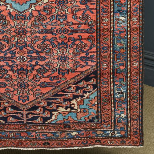 ANTIQUE EDWARDIAN 6FT 6 BY 4FT 4 PERSIAN HERIZ WOOL RED BLUE FLOOR RUG CIRCA 1910 - ADDITIONAL PHOTO 5