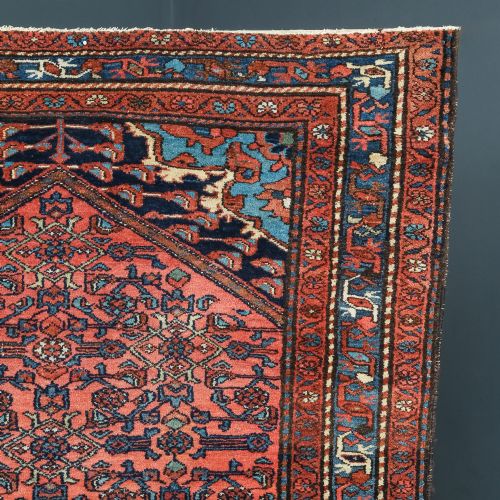 ANTIQUE EDWARDIAN 6FT 6 BY 4FT 4 PERSIAN HERIZ WOOL RED BLUE FLOOR RUG CIRCA 1910 - ADDITIONAL PHOTO 6
