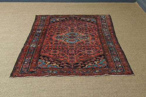 ANTIQUE EDWARDIAN 6FT 6 BY 4FT 4 PERSIAN HERIZ WOOL RED BLUE FLOOR RUG CIRCA 1910 - ADDITIONAL PHOTO 9