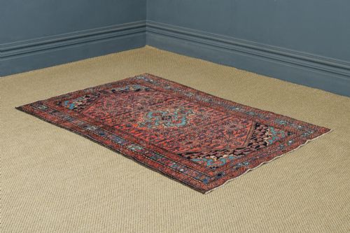 ANTIQUE EDWARDIAN 6FT 6 BY 4FT 4 PERSIAN HERIZ WOOL RED BLUE FLOOR RUG CIRCA 1910 - ADDITIONAL PHOTO 10