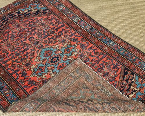 ANTIQUE EDWARDIAN 6FT 6 BY 4FT 4 PERSIAN HERIZ WOOL RED BLUE FLOOR RUG CIRCA 1910 - ADDITIONAL PHOTO 11