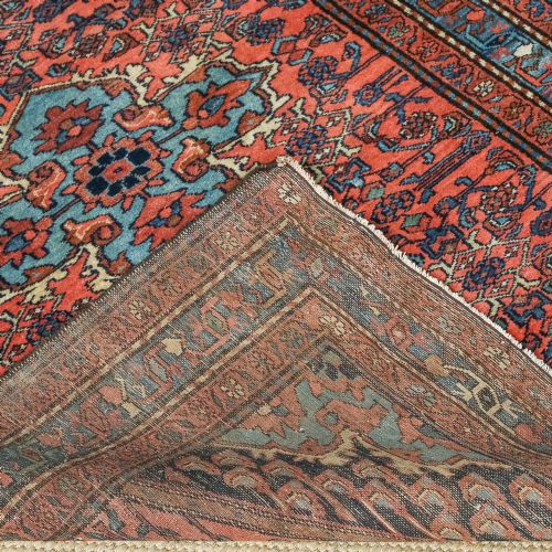 ANTIQUE EDWARDIAN 6FT 6 BY 4FT 4 PERSIAN HERIZ WOOL RED BLUE FLOOR RUG CIRCA 1910 - ADDITIONAL PHOTO 12