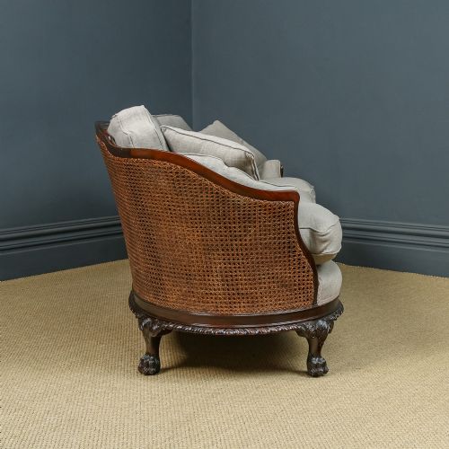 fig 3. Antique Edwardian Chippendale Three Piece Curved Mahogany Bergere Suite Cane Couch Settee Sofa Lounge Suite (Circa 1910)