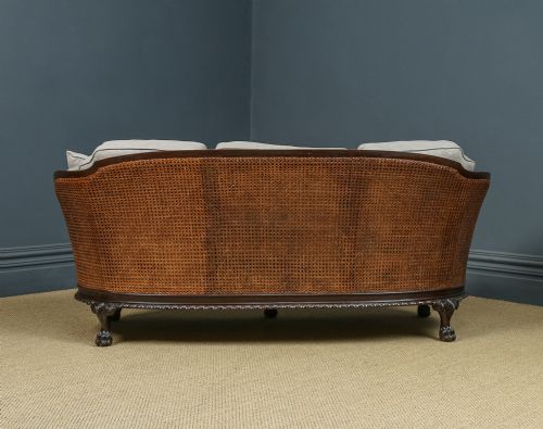 fig 4. Antique Edwardian Chippendale Three Piece Curved Mahogany Bergere Suite Cane Couch Settee Sofa Lounge Suite (Circa 1910)